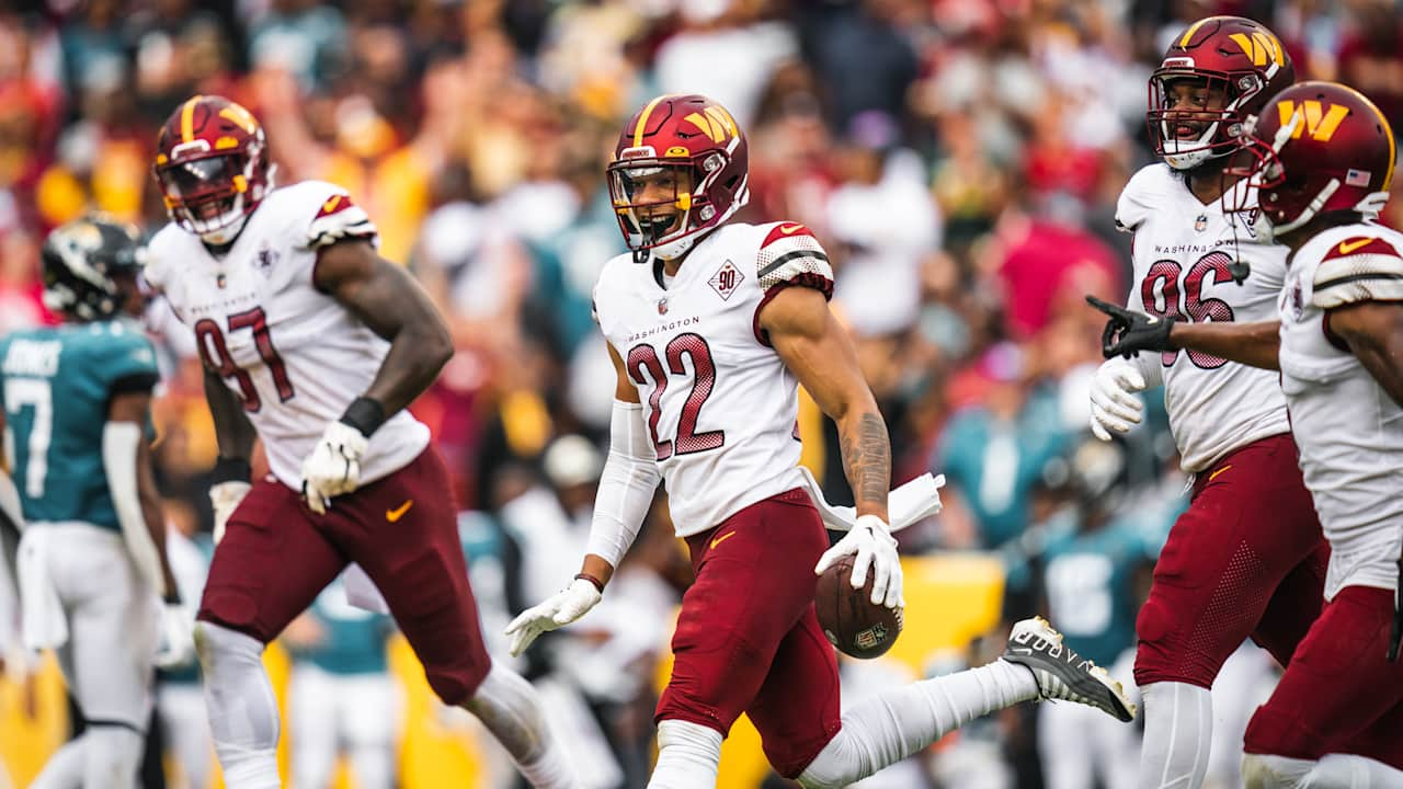 Darrick Forrest of the Washington Commanders reacts after a play News  Photo - Getty Images