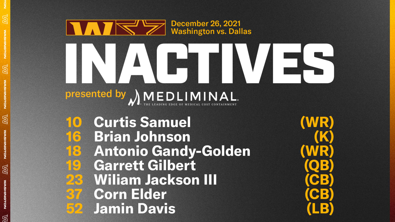 Washington Commanders vs. Cowboys inactives, Week 18