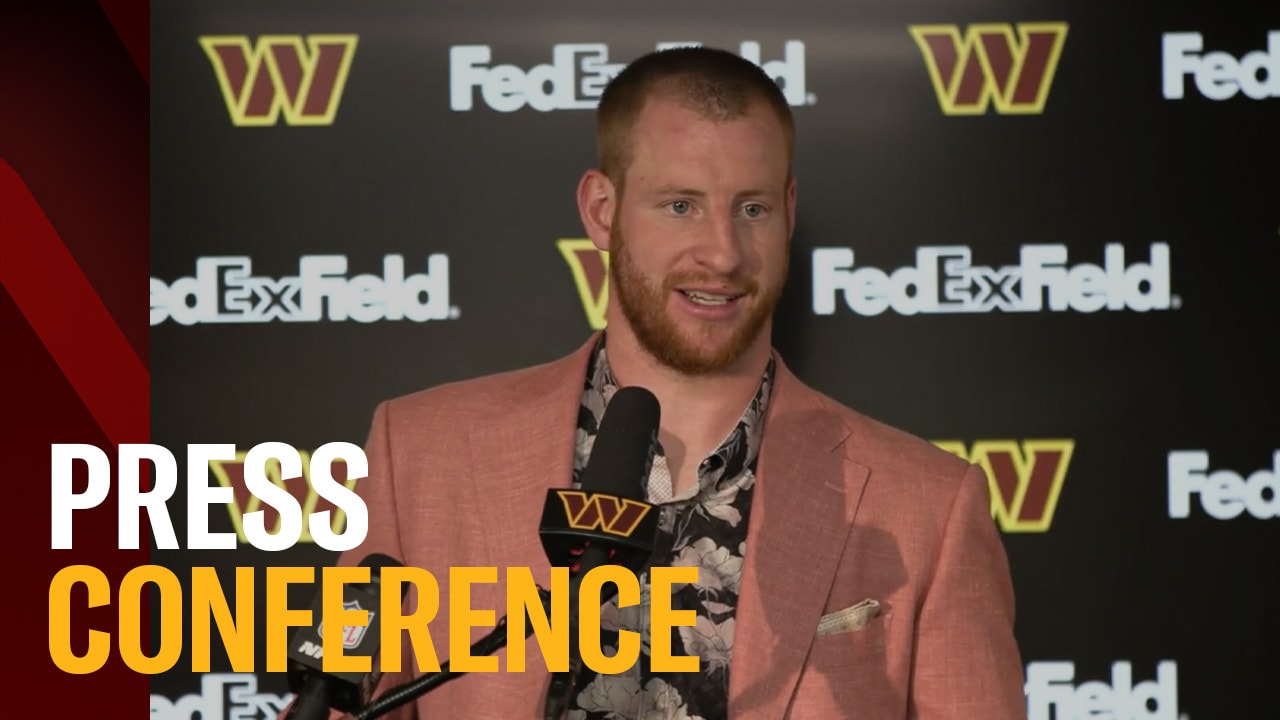 Carson Wentz trolled over suit at Commanders press conference