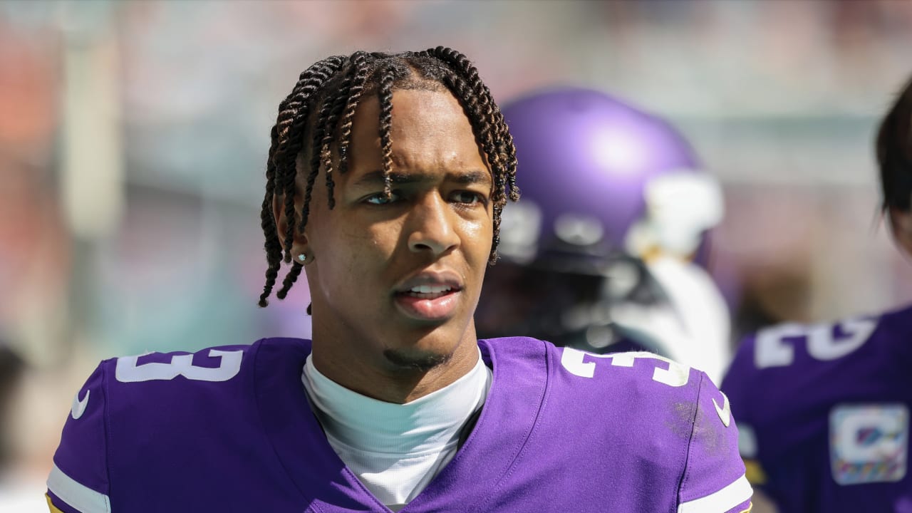 Minnesota Vikings cornerback Cameron Dantzler Sr. watches the in 2023