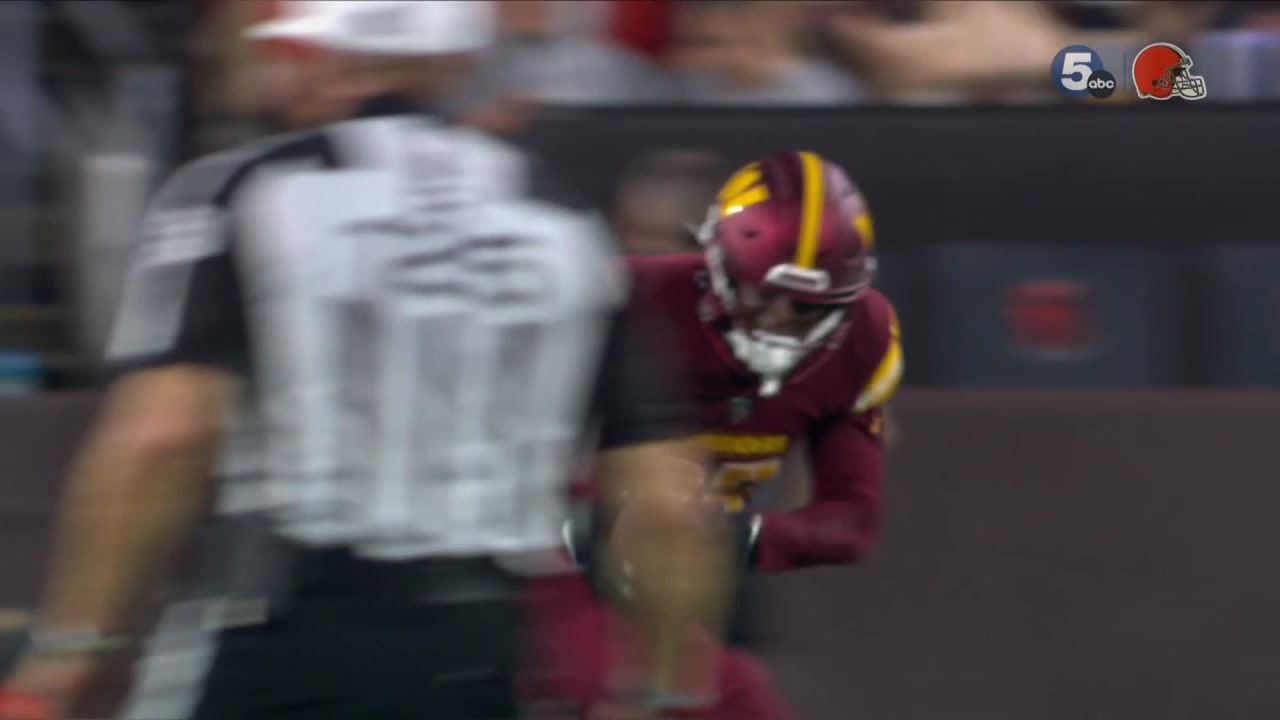 Washington Commanders wide receiver Terry McLaurin scores TD after running  back Brian Robinson's fumble via truck stick at goal line