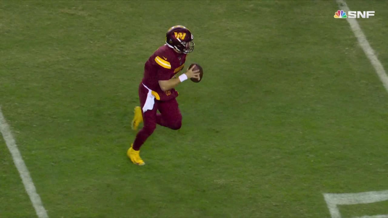 Washington Commanders wide receiver Terry McLaurin scores TD after running  back Brian Robinson's fumble via truck stick at goal line