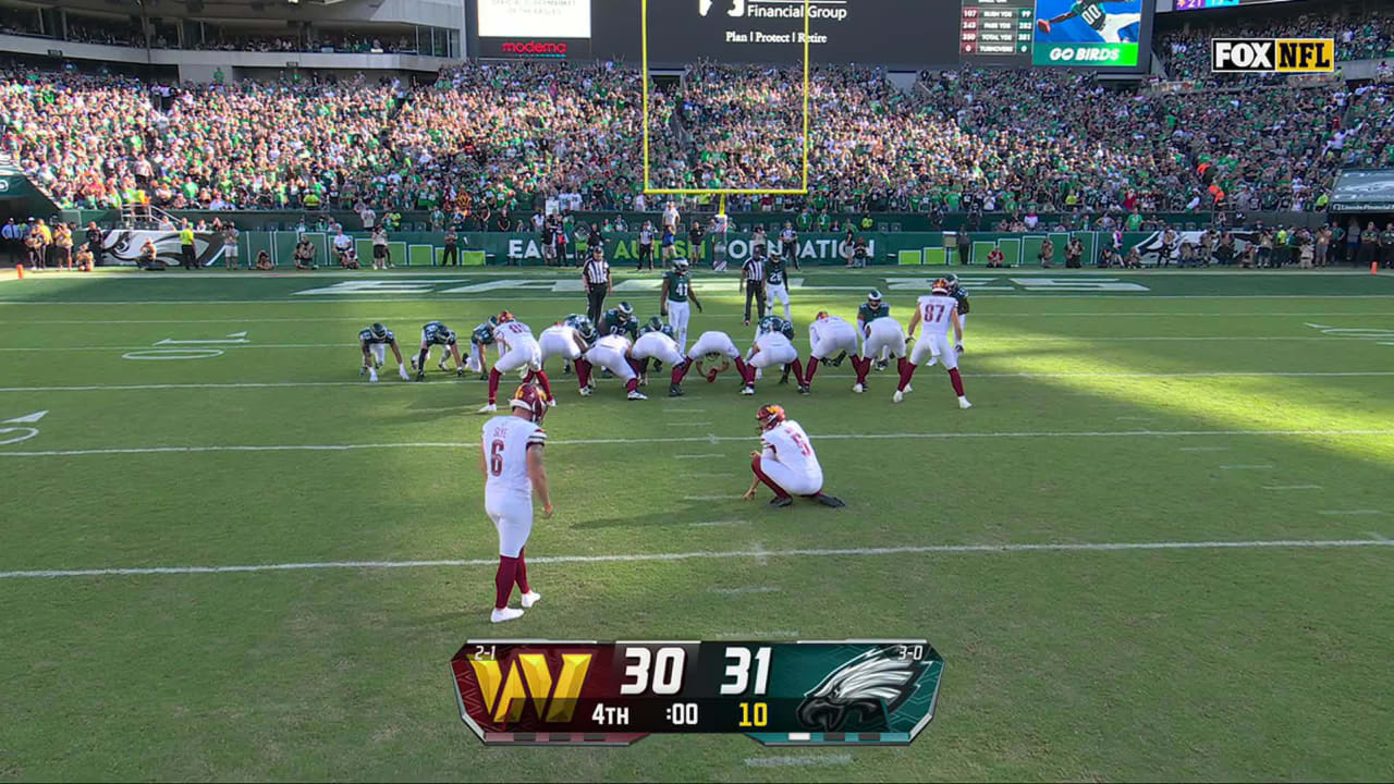 Joey Slye's 39-yard FG extends Commanders' lead to 10 vs. Eagles