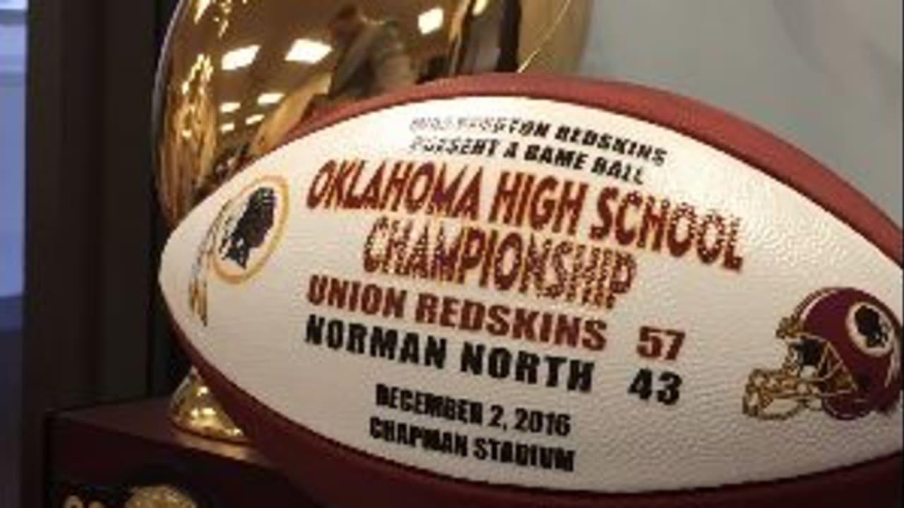 Tress Way Presents Redskins Championship Ball To His High School