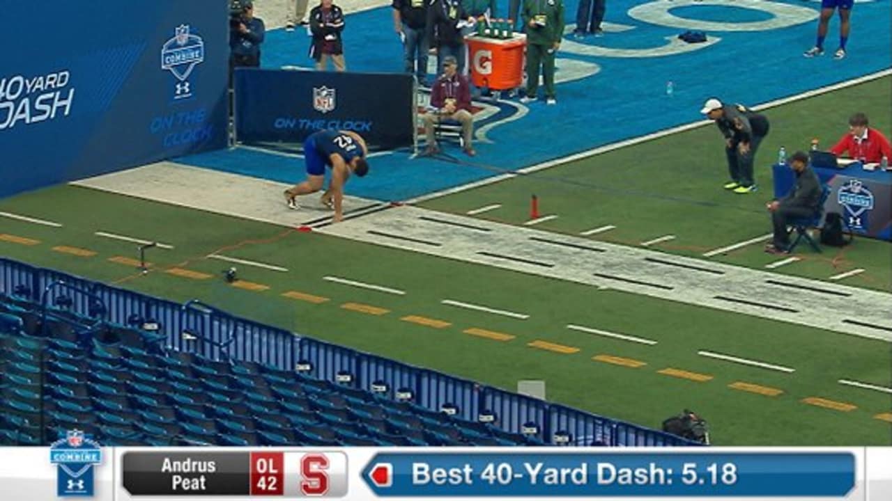 NFL on X: WATCH: @StanfordFball's Andrus Peat (#2 OT via Mayock) runs 5.18  40-yard dash  #NFLCombine  / X