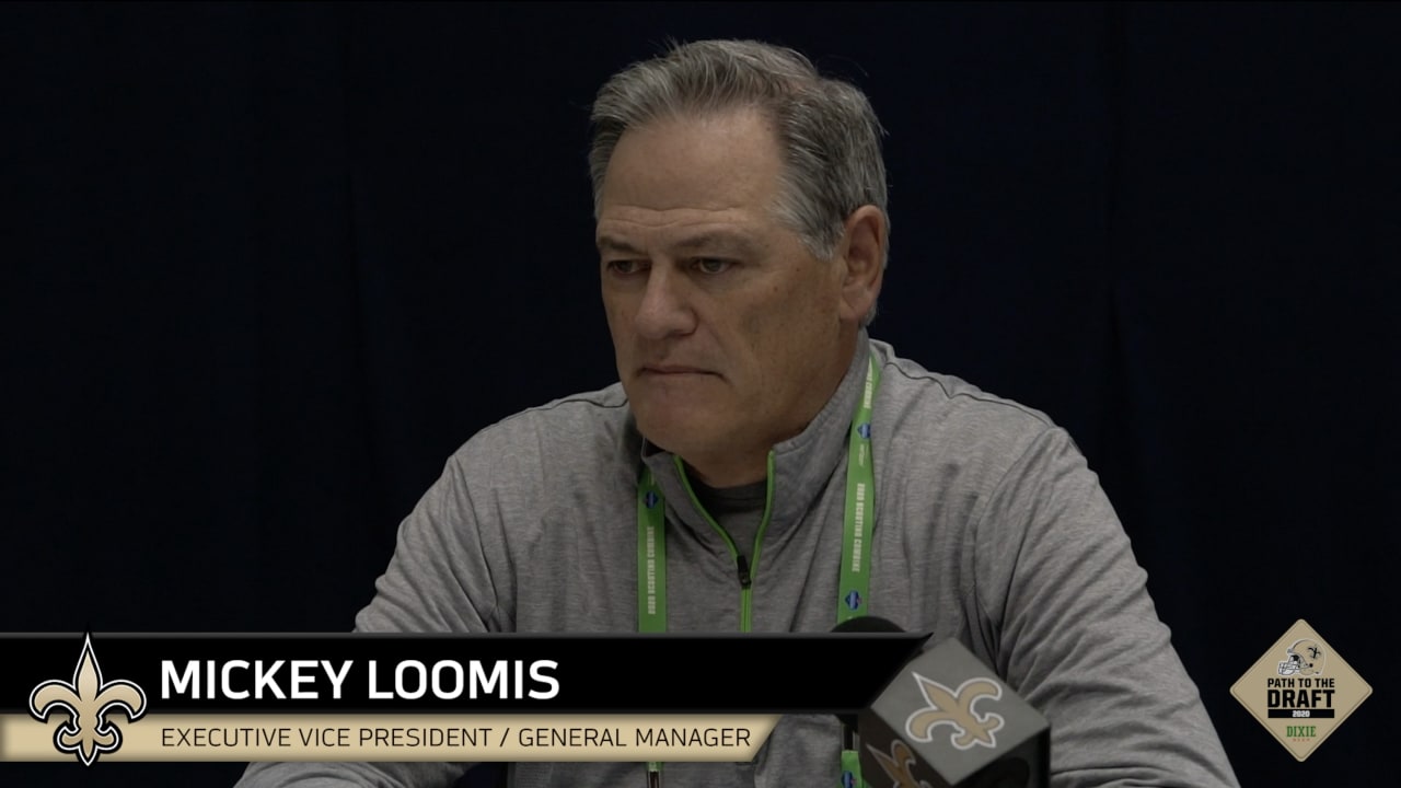 Saints General Manager Mickey Loomis speaks at the 2020 NFL Combine