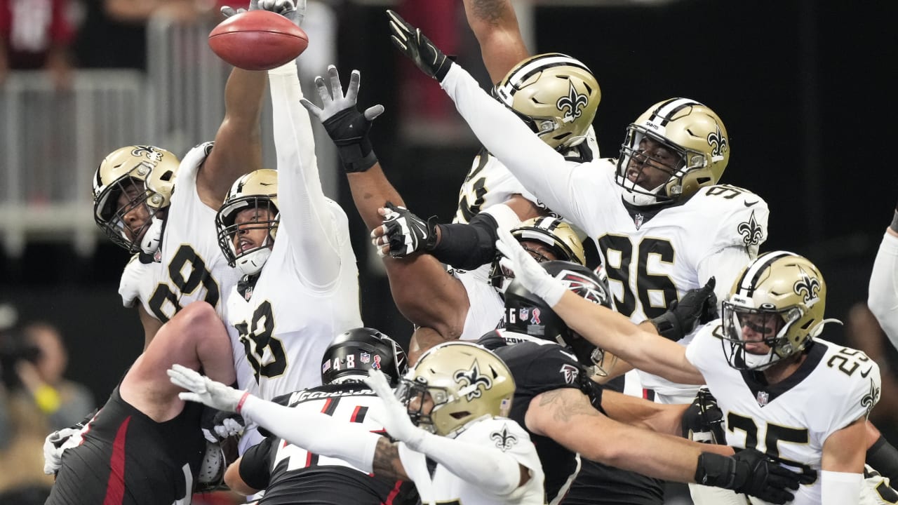 New Orleans Saints defensive end Payton Turner plays defense during the  first half of a NFL preseason football game against the Houston Texans,  Saturday, Aug. 13, 2022, in Houston. (AP Photo/Eric Christian