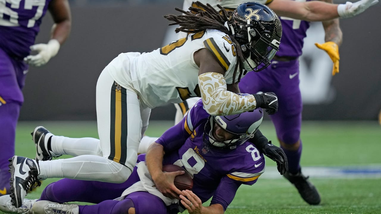 Saints end zone painted at Tottenham Hotspur Stadium ahead of Week 4 game  vs. Vikings