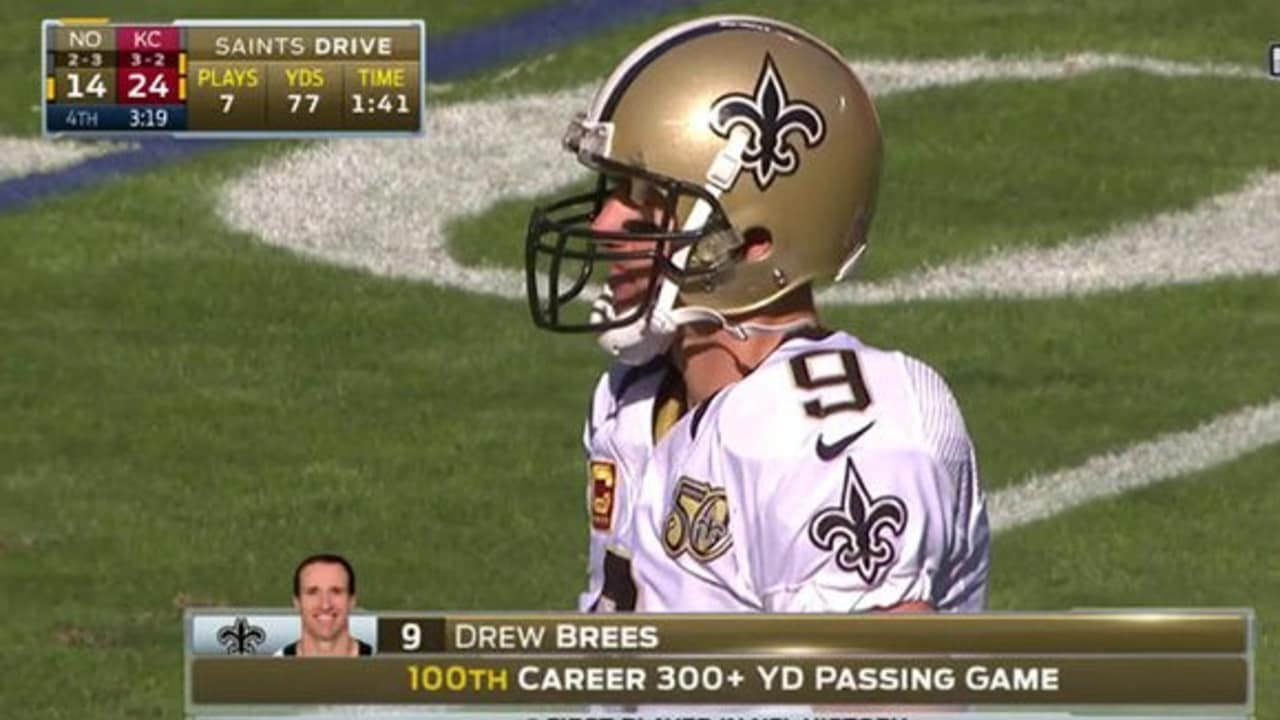 Drew Brees first player with 100 games of 300+ pass yards