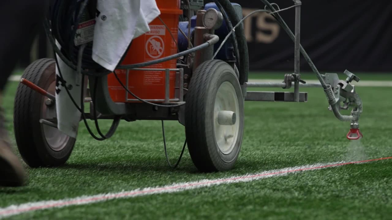 Saints end zone painted at Tottenham Hotspur Stadium ahead of Week 4 game  vs. Vikings