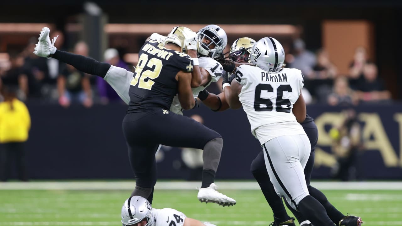 Las Vegas Raiders linebacker Divine Deablo (5) during an NFL football game  against the New Orleans Saints, Sunday, Oct. 30, 2022, in New Orleans. (AP  Photo/Tyler Kaufman Stock Photo - Alamy