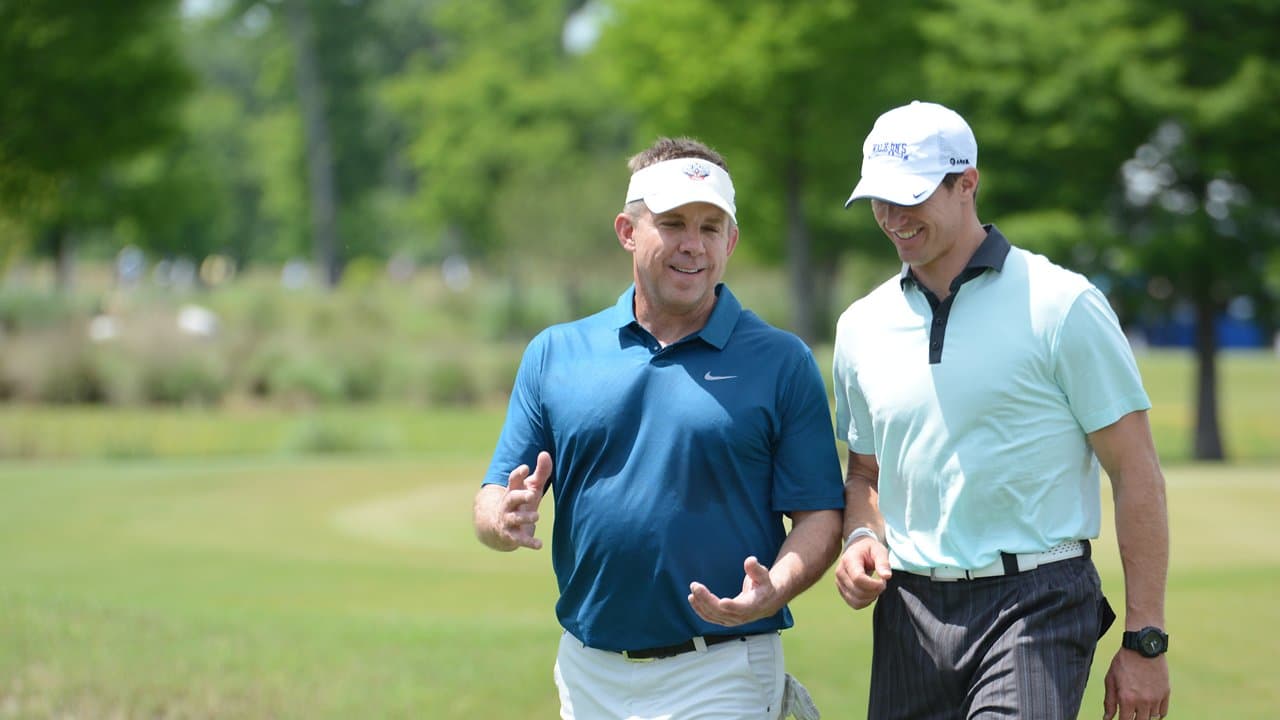 Drew Brees and Sean Payton at the 2015 Zurich Classic