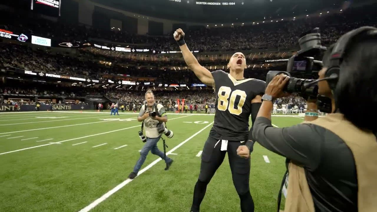 New Orleans, USA. August 13, 2023: New Orleans Saints tight end .Jimmy  Graham (80) runs a route during NFL pre-season game action between the New  Orleans Saints and the Kansas City Chiefs