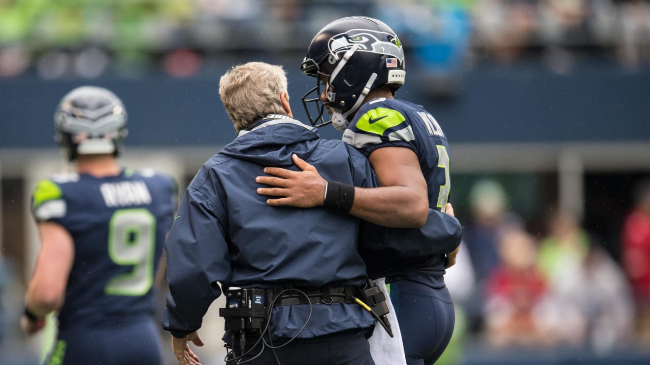 Russell Wilson dressed up as Pete Carroll for Halloween 