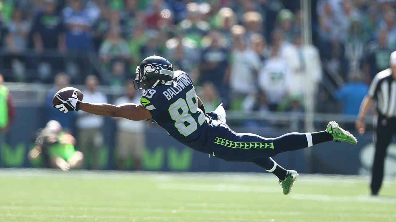 Seattle Seahawks wide receiver Nate Burleson celebrates a catch