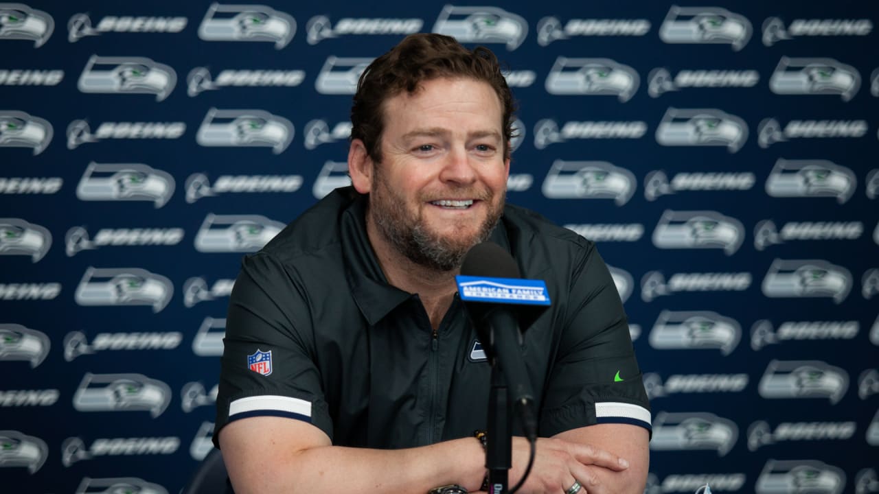 INDIANAPOLIS, IN - MARCH 02: Western Michigan quarterback Kaleb Eleby  answers questions from the media during the NFL Scouting Combine on March  2, 2022, at the Indiana Convention Center in Indianapolis, IN. (