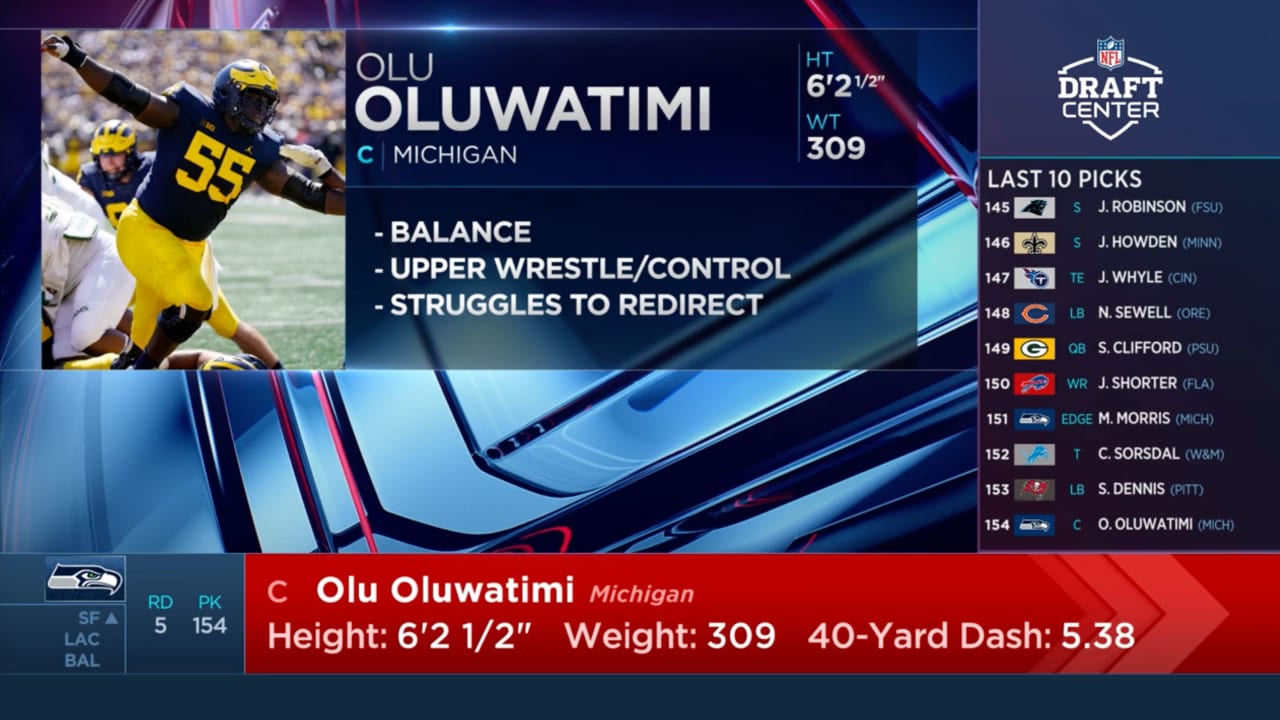 BREAKING: The Seattle Seahawks have selected Michigan center Olusegun  Oluwatimi with the 154th overall pick in the 2023 NFL Draft! #ProBlue…