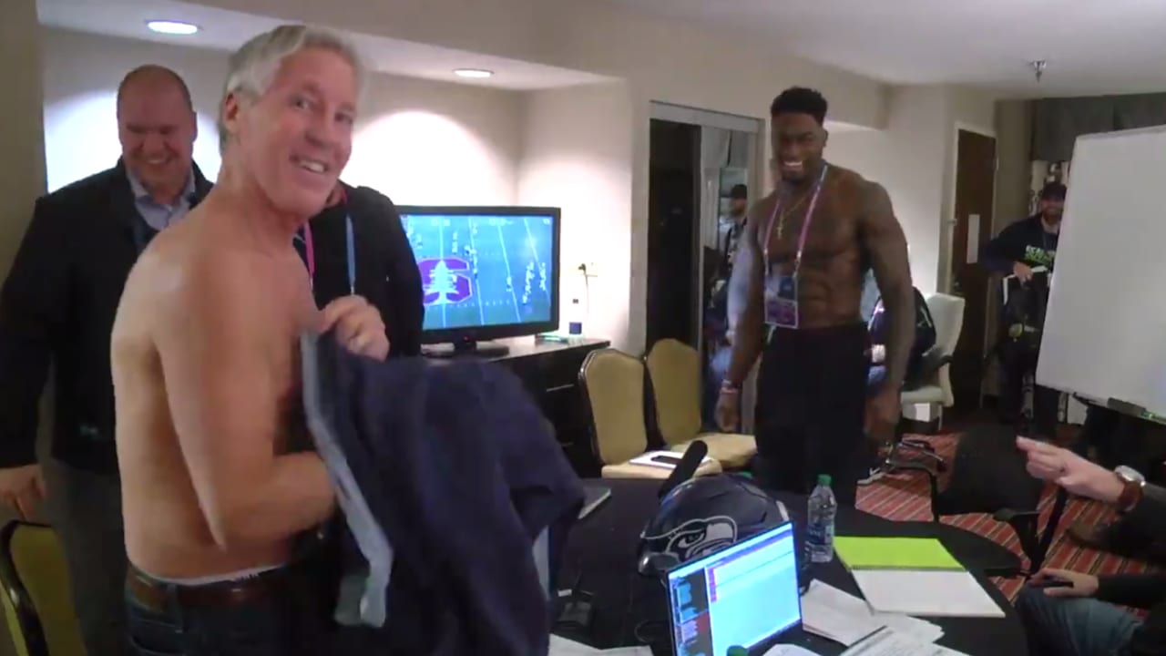 Pete Carroll Takes His Shirt Off To Meet D K Metcalf Discover new arrivals, bags, wallets, clothing and more! pete carroll takes his shirt off to