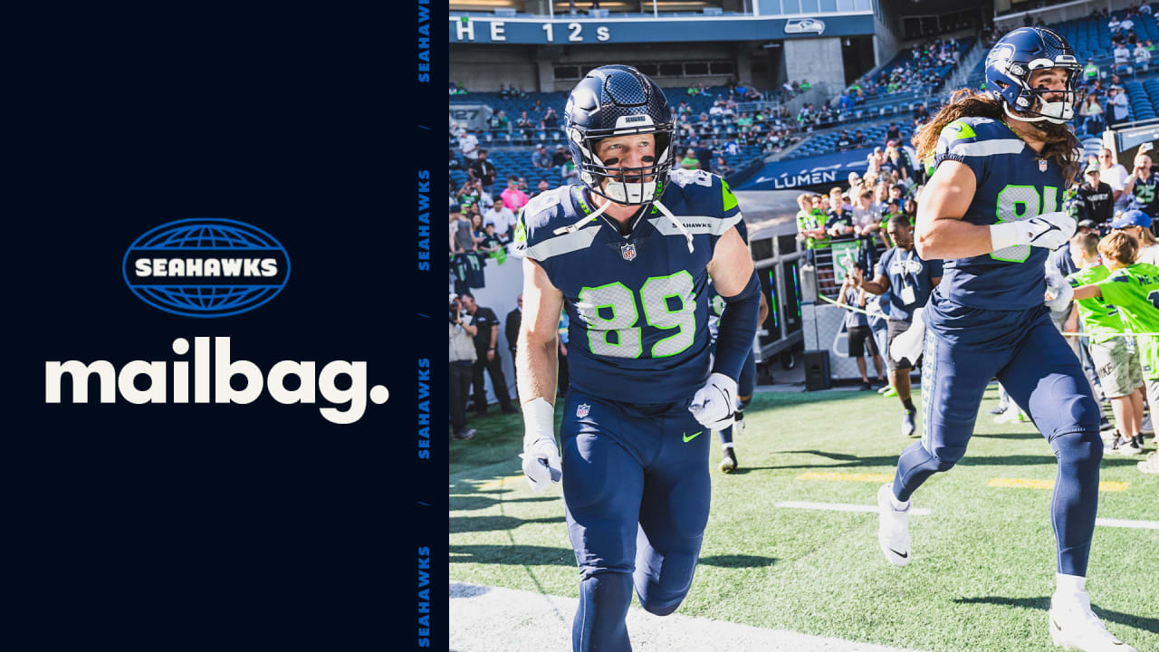 Seattle Seahawks tight end Colby Parkinson (84) walks off the field during  an NFL football game against the Las Vegas Raiders, Sunday, Nov. 27, 2022,  in Seattle, WA. The Raiders defeated the