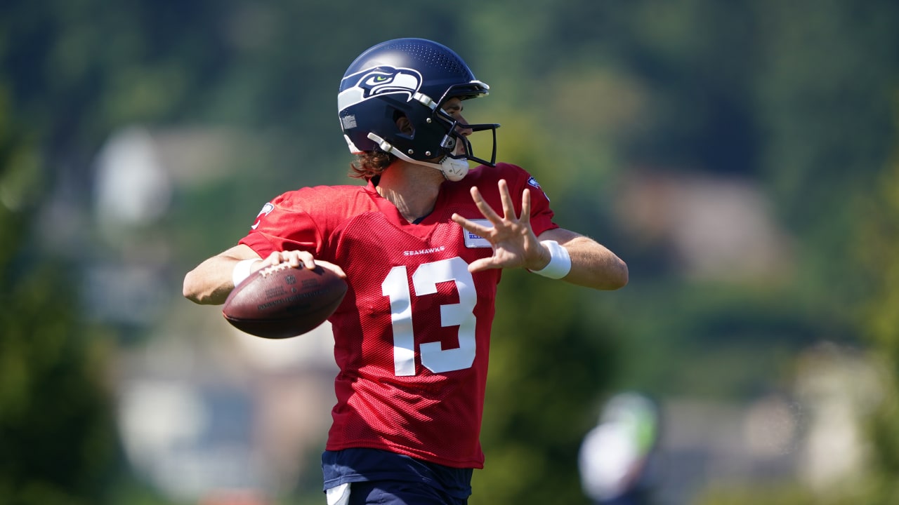 Seattle Seahawks quarterback Jake Luton passes the ball during