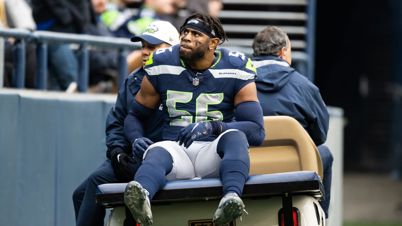 Seattle Seahawks linebacker Jordyn Brooks engulfs Carolina