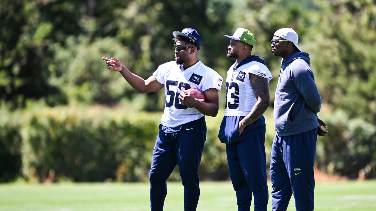 Seattle Seahawks Jordyn Brooks at practice after knee injury