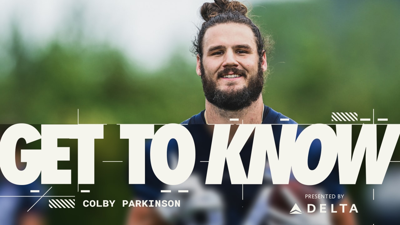 Colby Parkinson of the Seattle Seahawks lines up for a kickoff