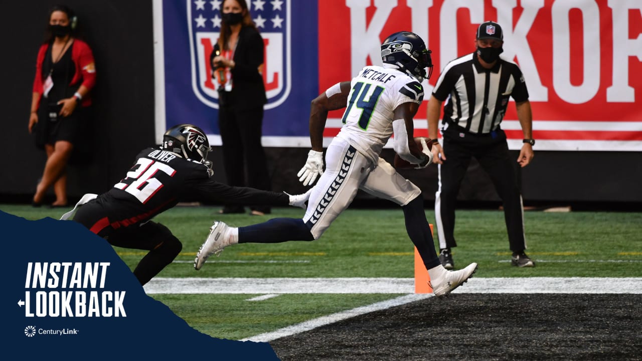 Seattle Seahawks wide receiver DK Metcalf (14) runs a route against the Buffalo  Bills during the first half of an NFL football game, Sunday, Nov. 8, 2020,  in Orchard Park, N.Y. (AP