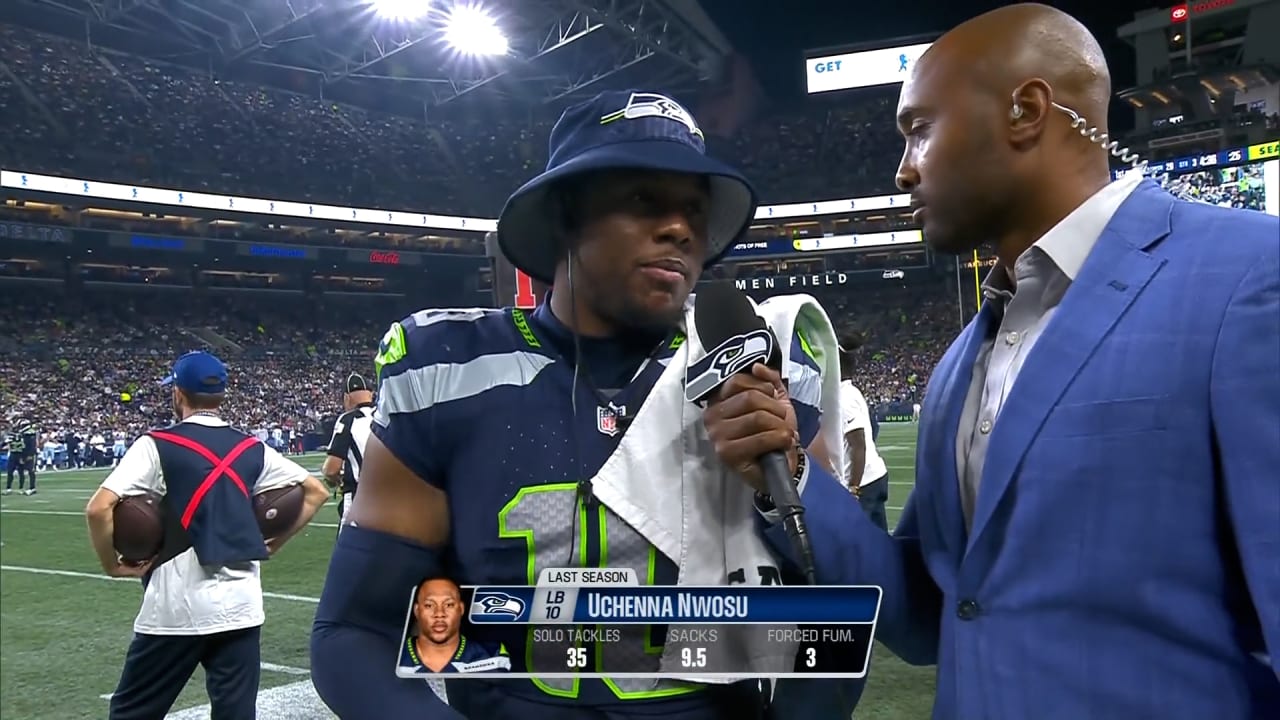 Former Seahawks Linebacker K.J. Wright Interviews Uchenna Nwosu In 3rd  Quarter Of Cowboys Game