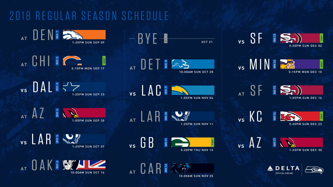 Seattle Seahawks 2018 Schedule Announced, Includes Five Prime-Time Games