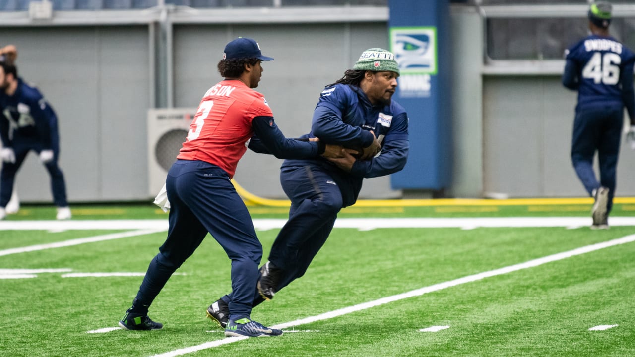 Marshawn Lynch at Detroit Lions training camp practice today