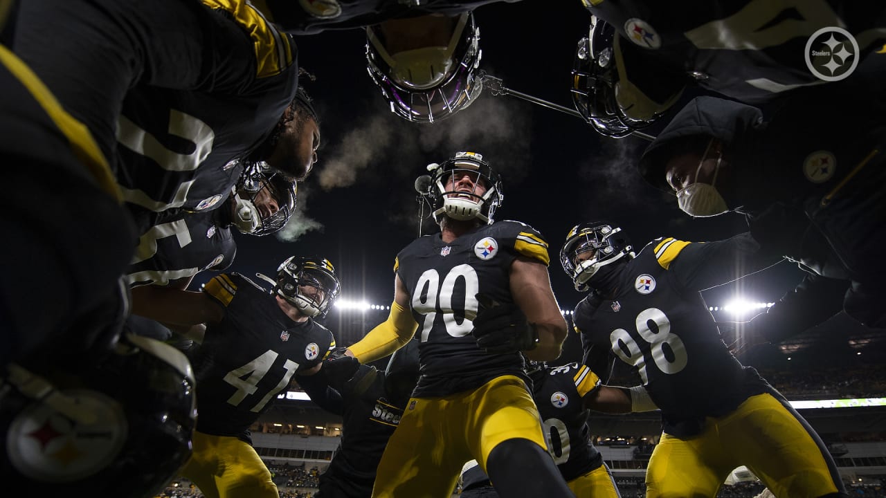 Pittsburgh Steelers linebacker Marcus Allen (27) lines up during the first  half of an NFL football game against the Atlanta Falcons, Sunday, Dec. 4,  2022, in Atlanta. The Pittsburgh Steelers won 19-16. (