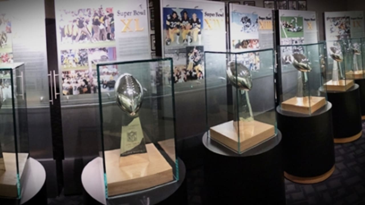 New York Giants Super Bowl trophies on display in the Legacy Club