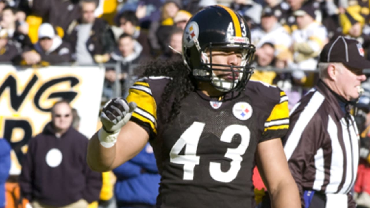 Pittsburgh Steelers Strong Safety Troy Polamalu (43) tackles Miami