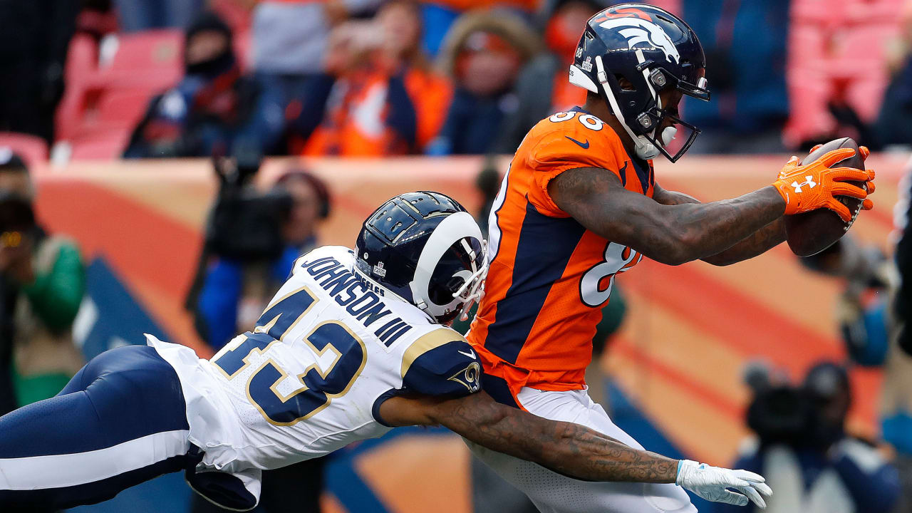 October 8, 2018 - East Rutherford, New Jersey, U.S. - New York Jets  cornerback Darryl Roberts (27) looks to make a tackle on Denver Broncos  wide receiver Emmanuel Sanders (10) during a