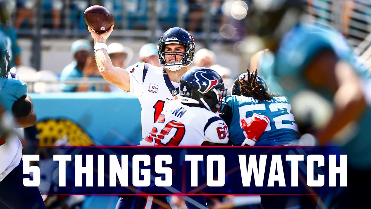 Here are five things to watch when the Houston Texans host the Jacksonville  Jaguars in Week 17 at NRG Stadium.