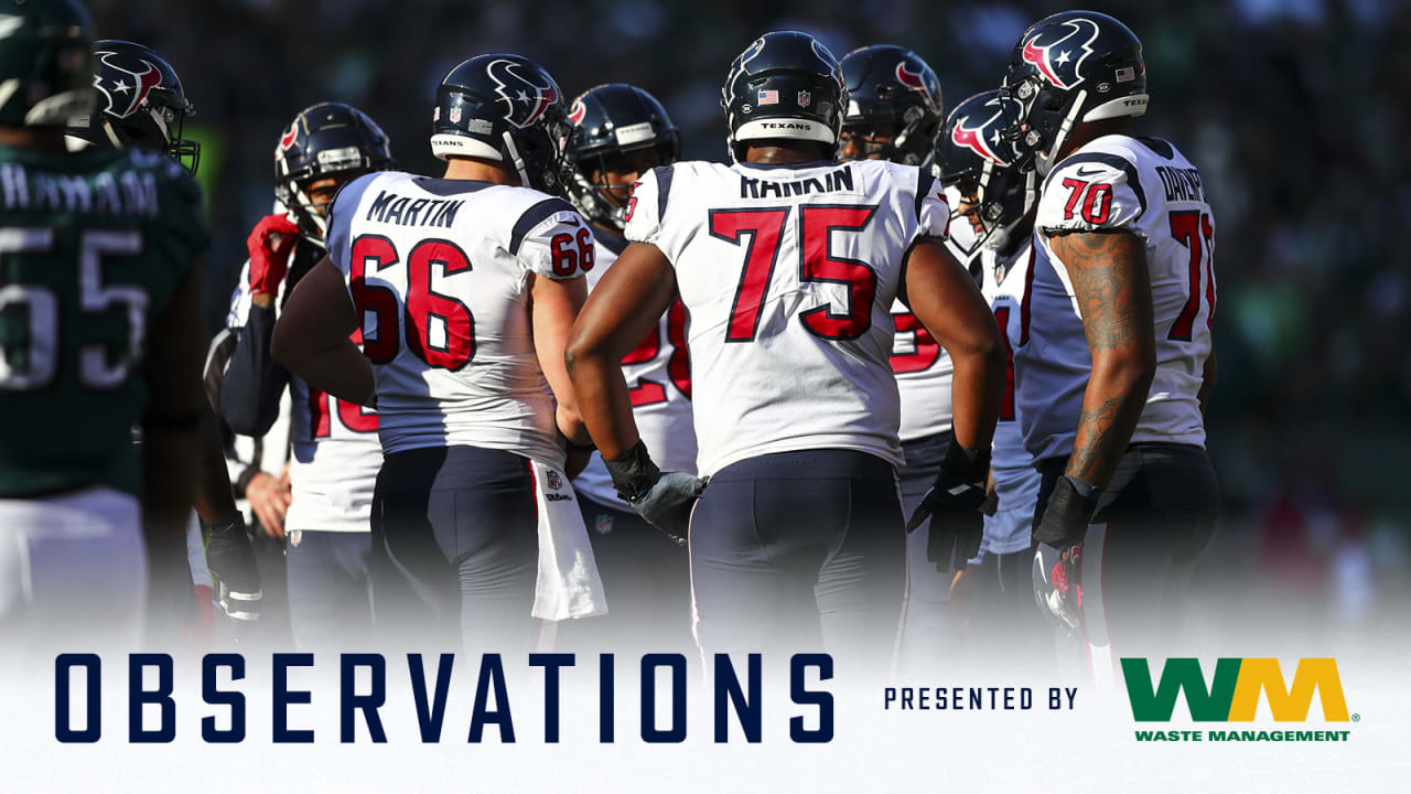 15 observations from Texans vs. Eagles