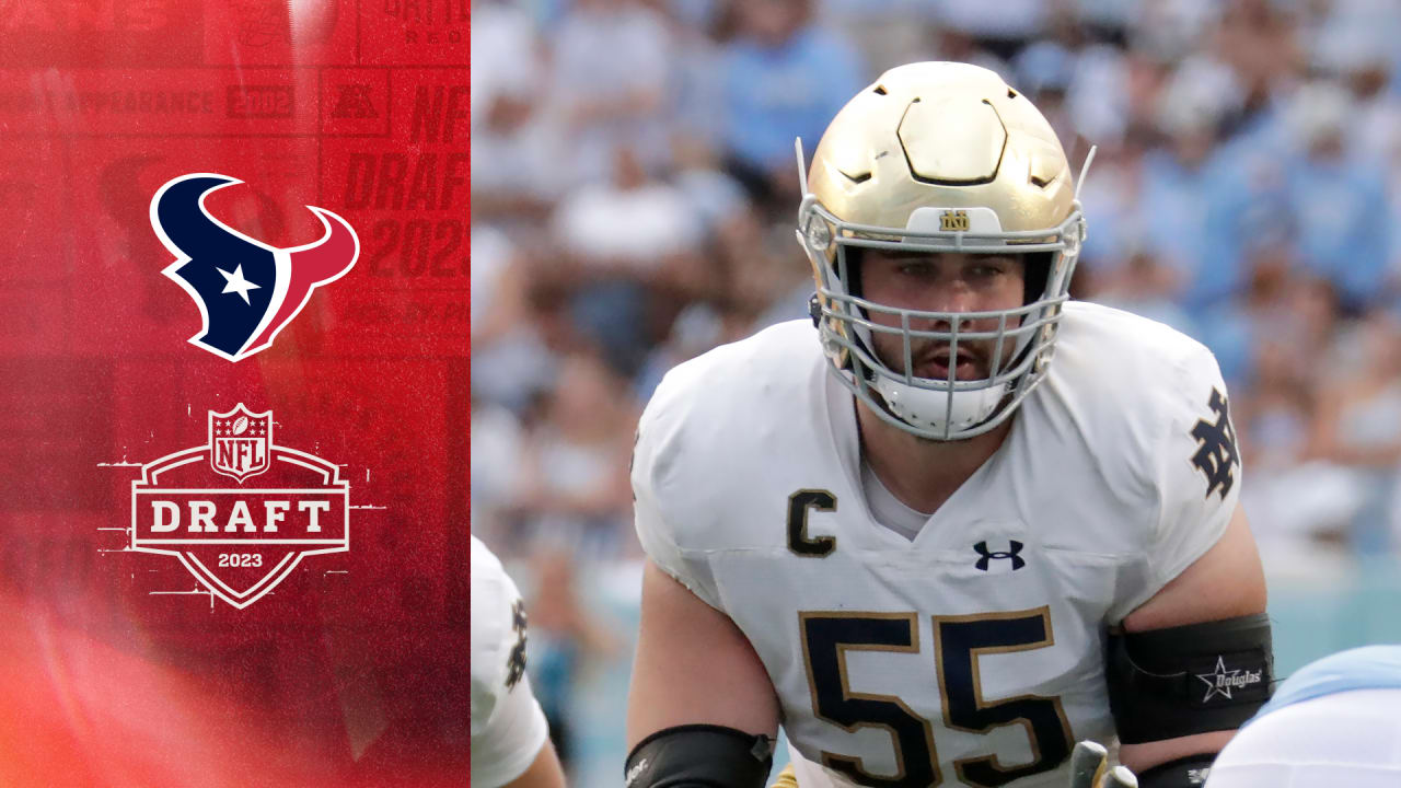 The Houston Texans selected Notre Dame offensive lineman Jarrett