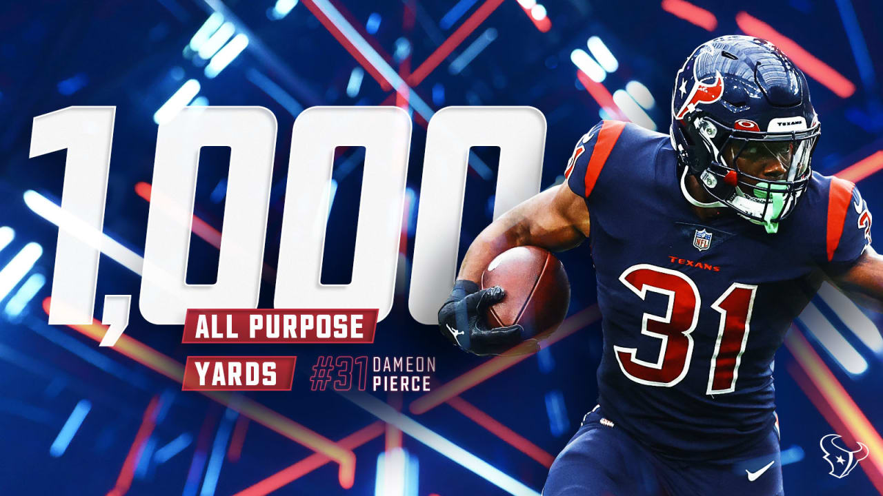 Houston Texans RB Dameon Pierce became the first rookie to reach 1,000  scrimmage yards this season during Sunday's game against the Cleveland  Browns.