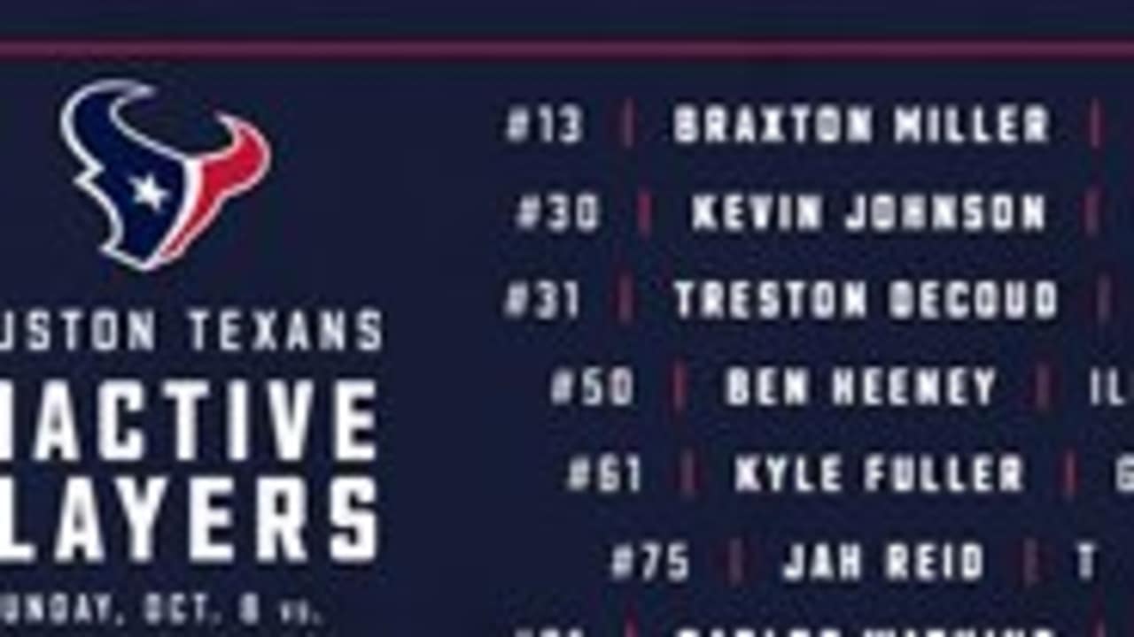 Houston Texans PR on Twitter: Today's #Texans inactives vs. the