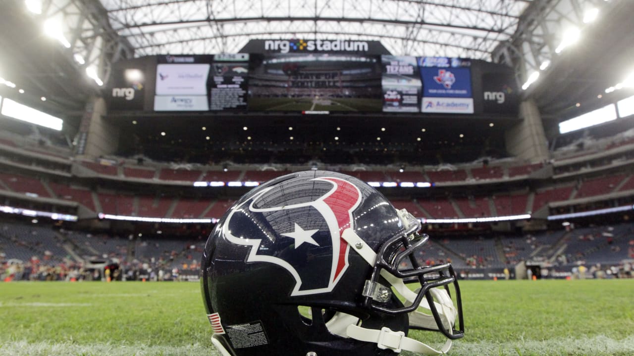 Houston Texans Helmet sitting on the field. "pictured here"