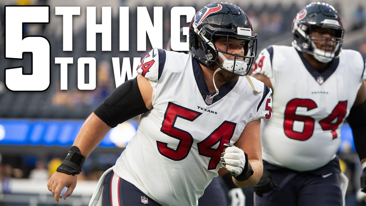 Houston Texans offensive lineman Justin McCray (64) lines up over