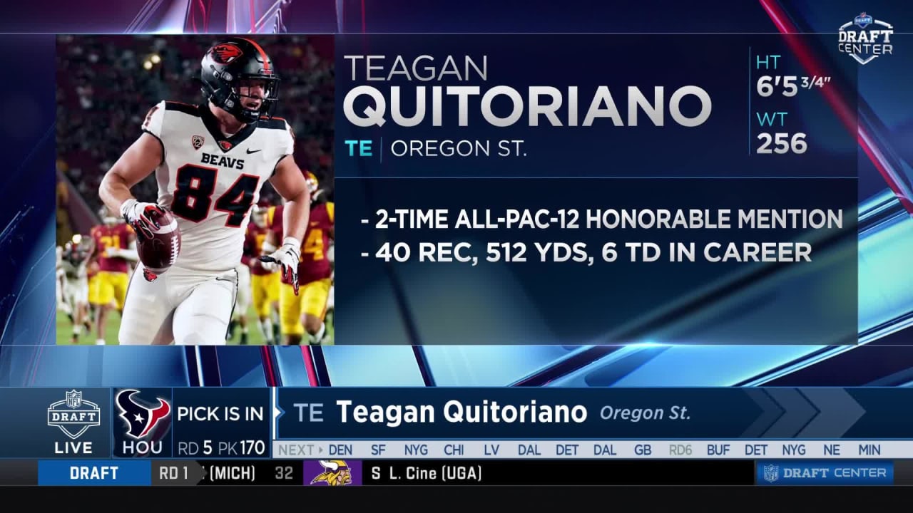 Texans draft: Houston picks Teagan Quitoriano in Round 5