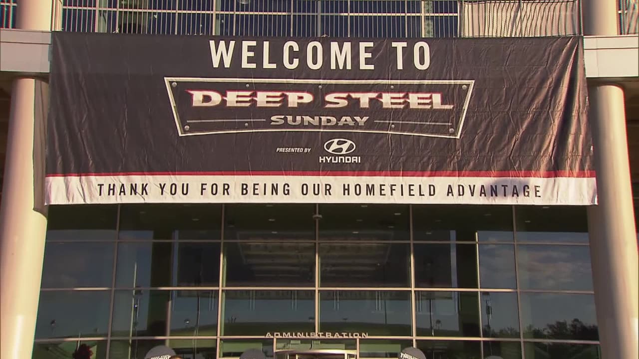 A Cincinnati Bengals logo is seen on the facade of the pregame