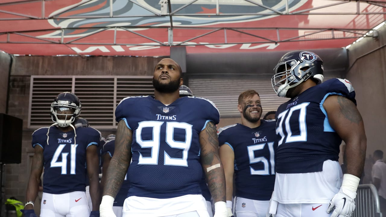 PITTSBURGH, PA - AUGUST 25: Tennessee Titans Defensive End Julius Warmsley ( 72) looks on during the