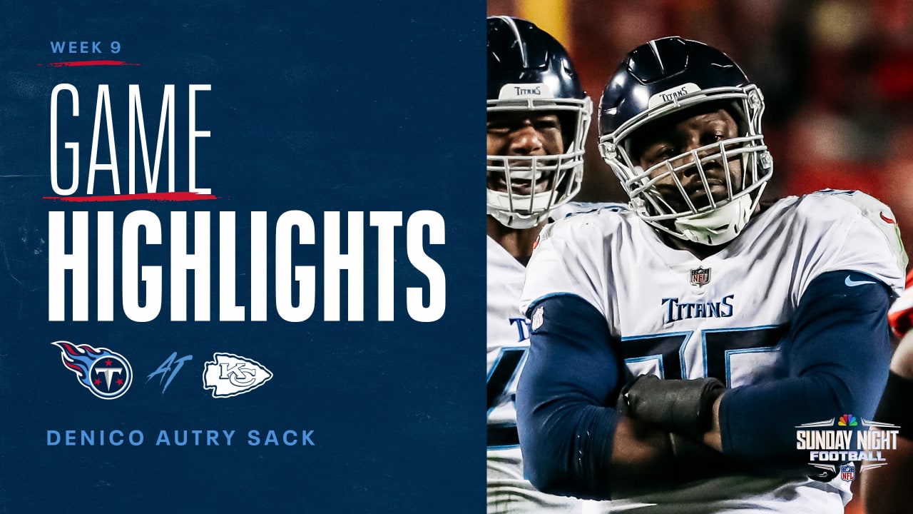 Tennessee Titans defensive tackle Denico Autry (96) walks back to the line  of scrimmage during the first half of an NFL football game against the New  England Patriots, Sunday, Nov. 28, 2021