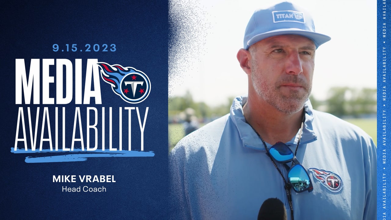 Tennessee Titans coach Mike Vrabel walks out of Friday's press