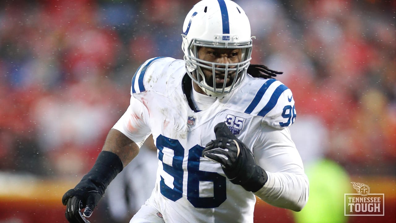 Indianapolis Colts defensive tackle Denico Autry celebrates a sack