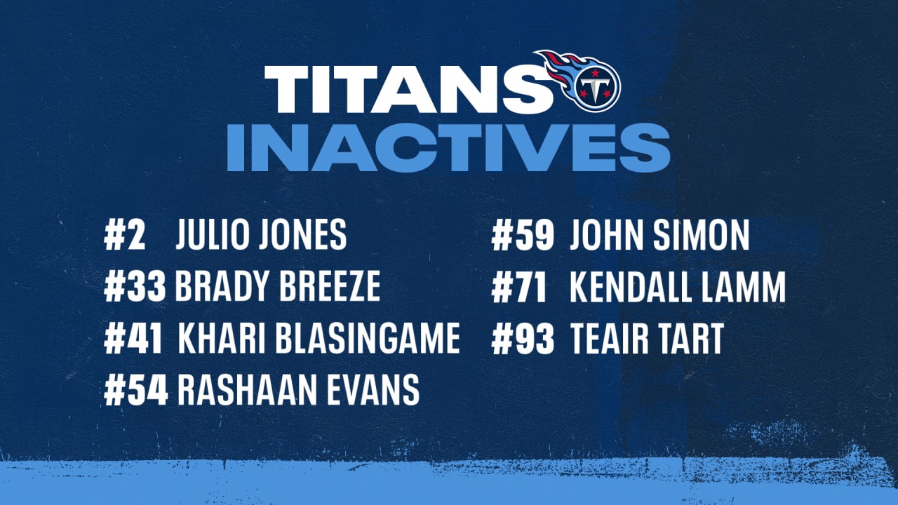 Tennessee Titans vs Indianapolis Colts inactives: Julio Jones out