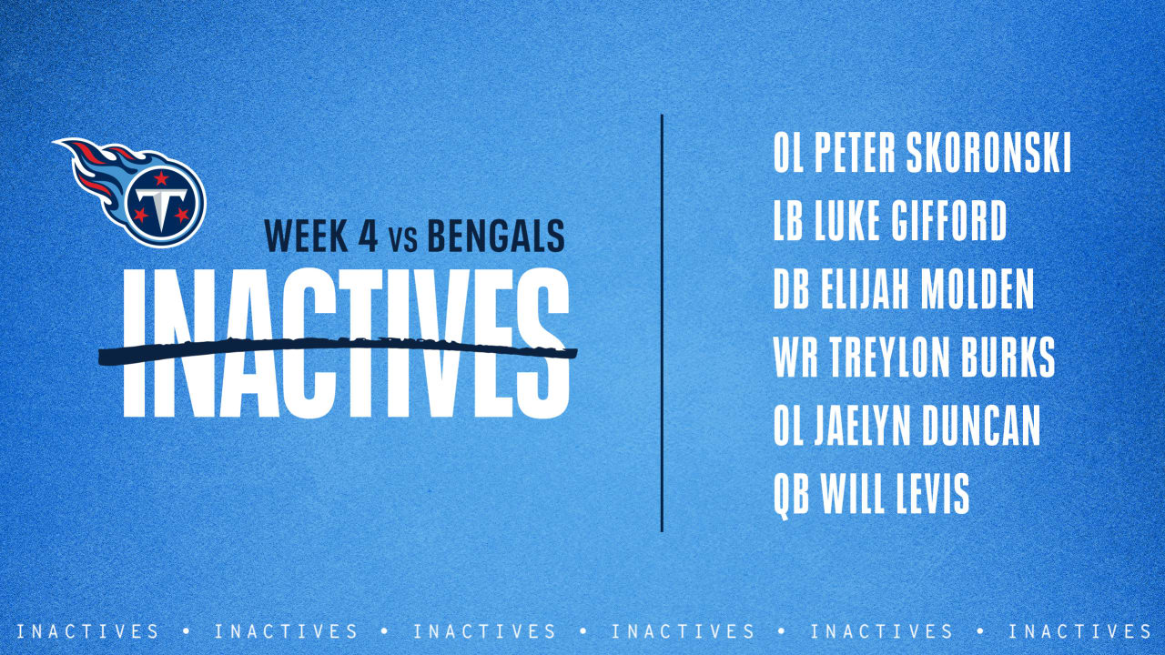 Bengals announce inactive players ahead of Week 13 vs. Chiefs